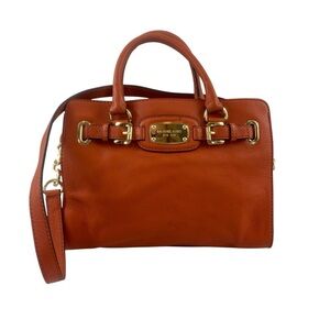 Michael Kors Hamilton Orange Pebble Leather Gold Chain Satchel Shoulder BagPurse